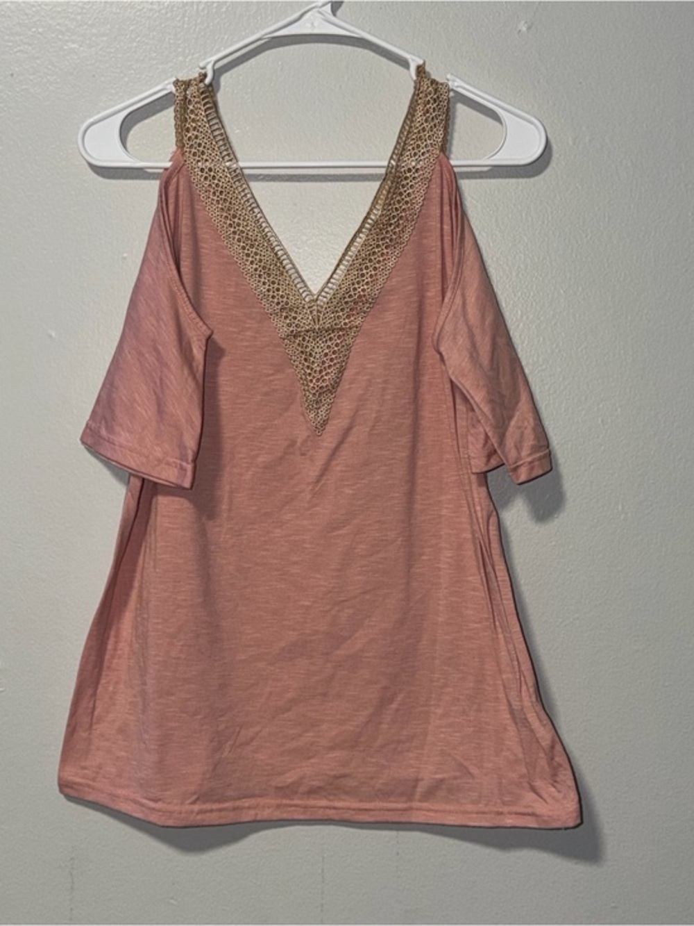 SHEIN Dusty Pink V-Neck Crochet Trim Tunic